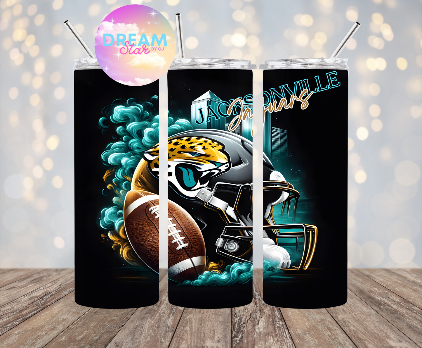 Teal & Gold Smoke Helmet Tumbler